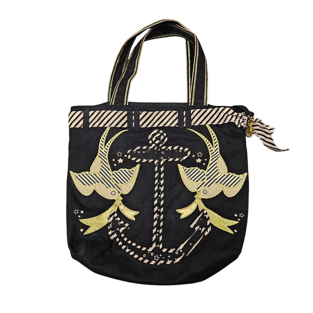 Loungefly Tote Bag Anchor Birds Black Gold Stitched Sewn Y2K Nautical‎ Coastal